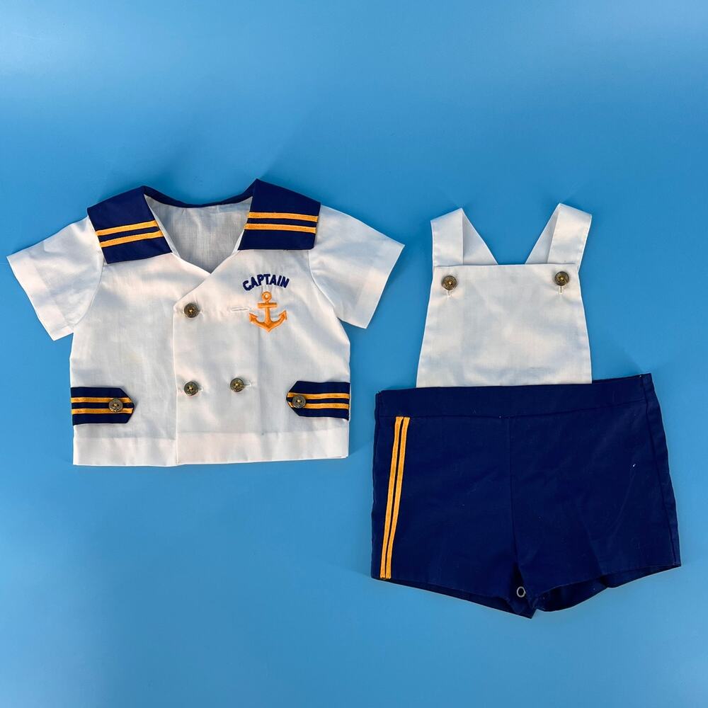 70s Vintage Sailor Outfit Baby 6-9 Months 1970s Vintage Nautical Captain Yacht